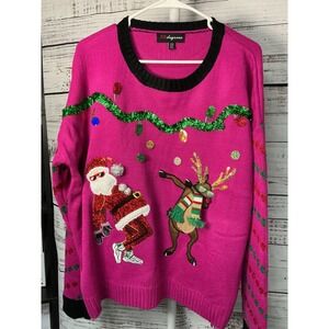 33 Degrees Womens XXL Hot Pink Dabbing Santa Reindeer‎ Ugly Christmas Sweater
